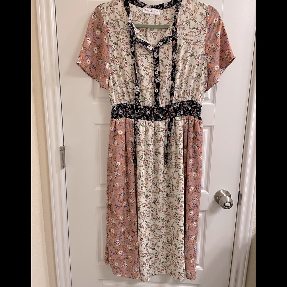Sweet Piper & Scoot Floral Tie Neck Dress medium